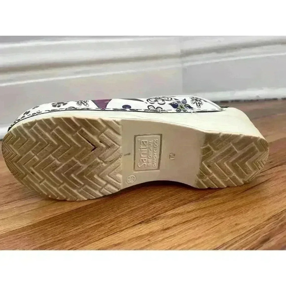 Sanita Clogs Sz 39 Open Back Mules Purple Floral Print Danish Funky Comfort Cute - Picture 11 of 12